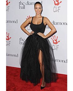 Draya Michele Inspired Black Ball Gown Formal Prom Dress with Slit Diamond Ball