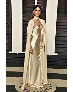 Eiza Gonzalez Champagne Satin Formal Cape Dress Vanity Fair Oscars 2016 Party