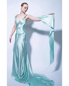 Elle Fanning Inspired Light Blue Satin Celebrity Formal Prom Dress Golden Globes 2021