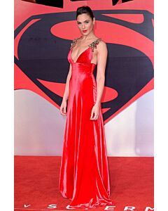 Gal Gadot Red V-neck Velvet Formal Prom Dress Batman V Superman Premiere