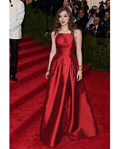 Ruby Reverie – Met Gala 2015–Inspired Red Satin Square-Neck Ball Gown