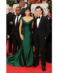 Hannah Simone Inspired Green Off-the-shoulder Evening Dress Golden Globes 2012