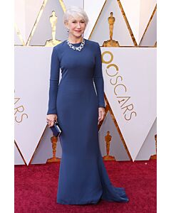 Timeless Sapphire – Helen Mirren Oscars 2018–Inspired High-Neck Navy Column Gown