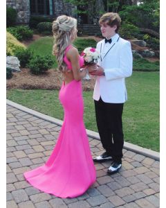 Fuchsia Delight – Hot Pink V-Neck Mermaid Prom Dress