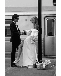 Elegant Ivory Off-shoulder Two-piece Dress with Lace Detailing