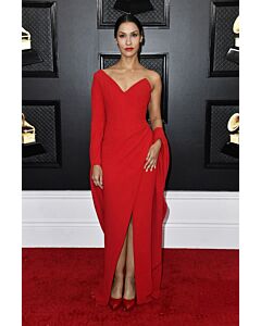 Janina Gavankar Red One-sleeve Celebrity Formal Prom Dress with Slit Grammys 2020