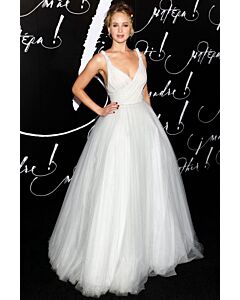 Jennifer Lawrence White V-neck Tulle Ball Gown Formal Dress Mother! Premiere