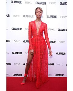 Jourdan Dunn Red Lace V Neck A Line Celebrity Dress Glamour Women of the Year 2017
