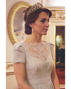 Kate Middleton Silver Lace Short-sleeve Celebrity Formal Dress Diplomatic Reception