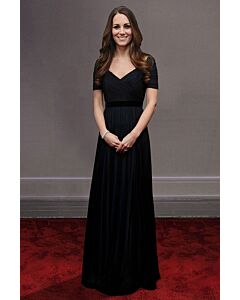 Kate Middleton Navy Blue Off-the-shoulder Tulle Formal Evening Celebrity Dress