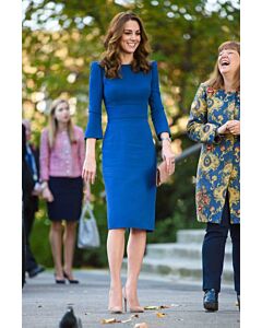 Kate Middleton Inspired Royal Blue Long-sleeve Knee-length Cocktail Party Celebrity Dress