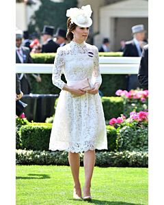 Kate Middleton Inspired White Lace Cocktail Party Celebrity Dress Royal Ascot 2017
