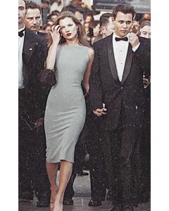 Kate Moss Inspired Short Gray Midi Cocktail Party Celebrity Dress Cannes 1997