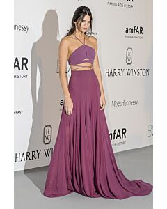 Plum Envy Kendall Jenner Inspired Purple Two Piece Halter Wrap A Line Sweep Train Celebrity Formal Prom Dress