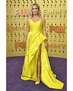 Kristin Cavallari Yellow Strapless Draped Satin A Line Floor Length Celebrity Dress Emmys 2019