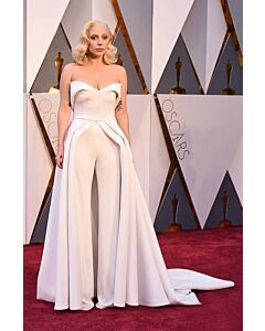 Lady Gaga White Strapless Jumpsuit Oscars 2016