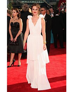 Leighton Meester White V-neck Chiffon Formal Prom Celebrity Dress Emmy Awards 2009