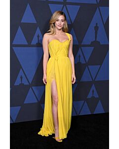 Lili Reinhart Yellow One-Shoulder Chiffon Prom Dress Governors Awards 2019