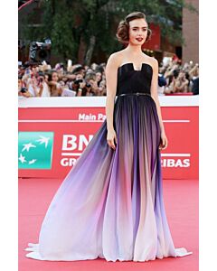 Lily Collins Inspired Strapless Ombre Chiffon Celebrity Evening Formal Prom Dress