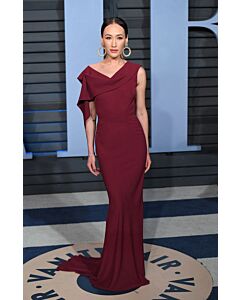 Maggie Q Burgundy Mermaid Formal Celebrity Dress Vanity Fair Oscar Party 2018