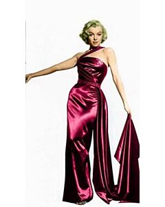 Silk Siren – Marilyn Monroe “How to Marry a Millionaire”–Inspired Burgundy Satin Halter Jumpsuit