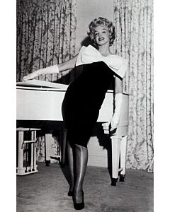 Marilyn Monroe Inspired 1950s Little Black Cocktail Party Celebrity Dress with White Bow