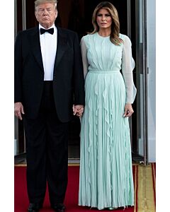 Melania Trump Inspired Blue Chiffon Long-sleeve Ruffled Formal Prom Celebrity Dress
