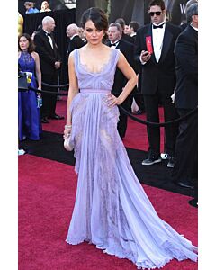 Lavender Enchantment – Mila Kunis Oscars 2011–Inspired Lavender Lace Draped V-Neck A-Line Gown