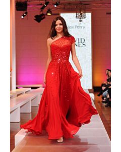 Miranda Kerr Red One-Shoulder Sequined Chiffon Formal Prom Dress David Jones