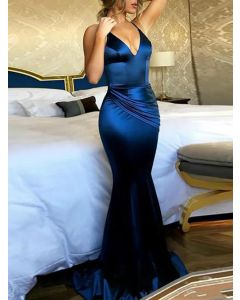 Navy Blue Satin Long Formal Prom Dresses Pinterest Instagram
