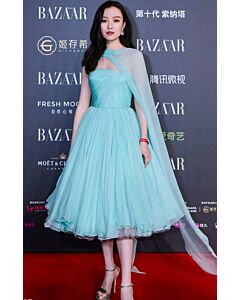 Ni Ni Blue Strapless Chiffon Dress Harper’s Bazaar Charity Gala 2019