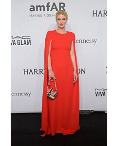 Nicky Hilton Inspired Red Cape Celebrity Formal Evening Dress amfAR New York Gala