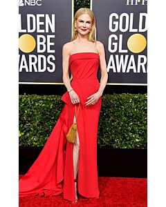 Nicole Kidman Red Strapless Formal Prom Dress with Slit Golden Globes 2020