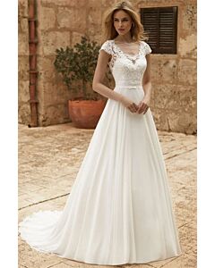 Lace  Neckline A-Line Gown with Long Train for Formal Events