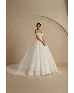 Off-the-Shoulder Lace Gown with Long Train for Formal Events