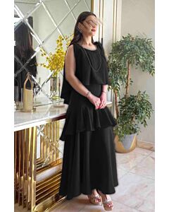 Black Layered Maxi Dress with Ruffle Hem