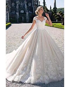 Illusion Neckline Ball Gown with Long Train for Formal Events