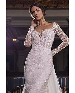 Lace Long Sleeve Illusion Neckline Mermaid Gown with Long Train for Formal Events