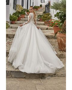 Lace Illusion Back Tulle Ball Gown with Long Train for Formal Events