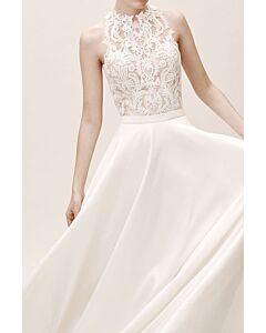 Lace High-Neck A-Line Gown with Long Train for Evening Events