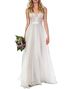 Lace Bodice V-Neck Tulle Ball Gown with Long Train for Formal Events