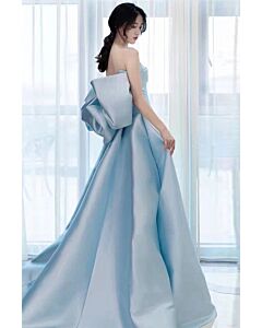  Stunning Strapless Sky Blue Evening Gown with Oversized Bow for Formal Events