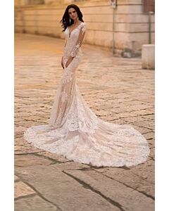 Neck Mermaid Gown with Long Train for Formal