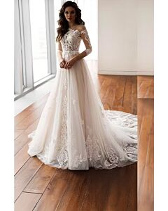 Lace Illusion Ball Gown with Long Train for Formal Events