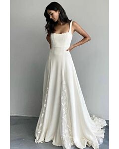 Square Neckline Satin A-Line Gown with Long Train for Formal Events