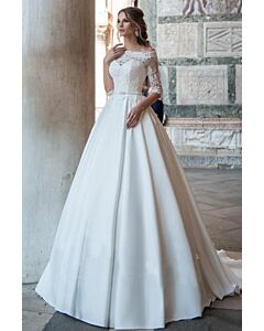Lace Bodice Illusion Neckline Ball Gown with Long Train for Formal Events