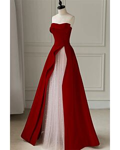 Crimson Strapless Gown with Tulle Underskirt – Perfect for Formal Evenings and Special Occasions