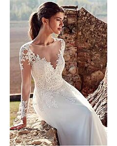 Lace Illusion Neckline Ball Gown with Long Train for Formal Events