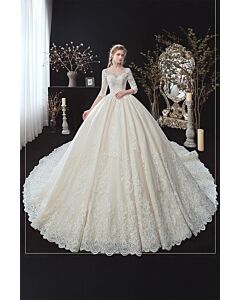 Lace Illusion Neckline Ball Gown with  Train for Formal Events