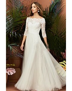 Lace Illusion Neckline Gown with Long Train for Formal Events